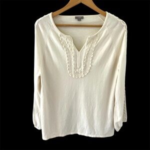 J. Jill Ivory Cotton Angora Blend Crochet Sweater. Size Large.